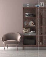 PrimeColor 5 tinted B22 dusty mauve wall beside an armchair and a slatted wardrobe