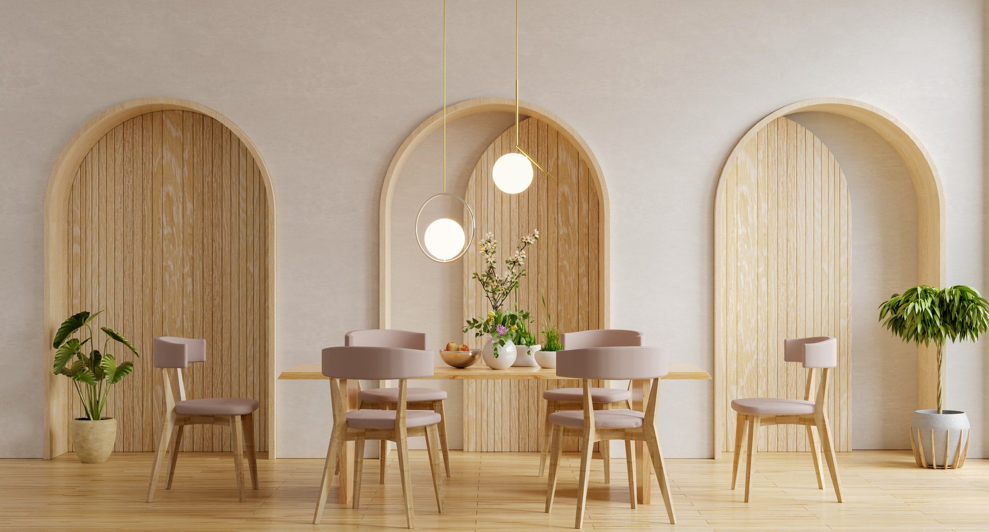 Modern dining room with a Silk Plaster decorative wall finish