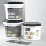 Silk Plaster Microcement system — SP Base, SP Finish and PU 2K Varnish TOP 890 product buckets