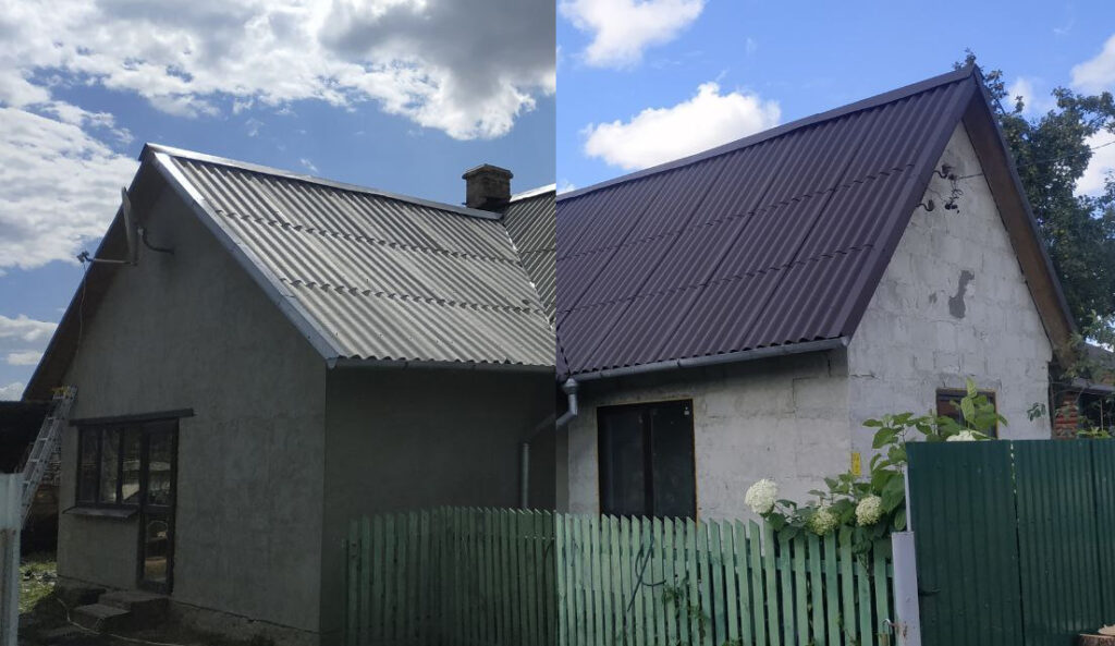 Rubber paint applied on slate and ceramic roof tiles coated with rubber paint