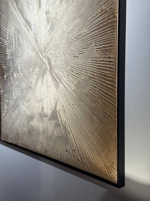 Close-up of Travertino Naturale decorative plaster texture with radial sunburst troweling - Silk Plaster lime finish