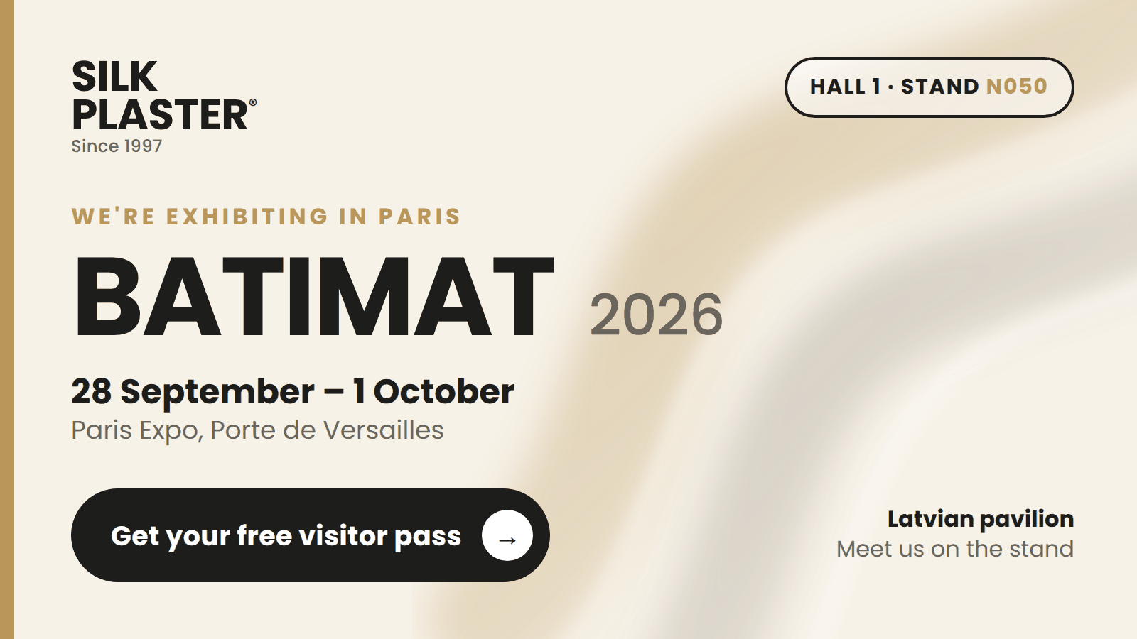 Silk Plaster at BATIMAT 2026, Paris, 28 September to 1 October, Hall 1 stand N050